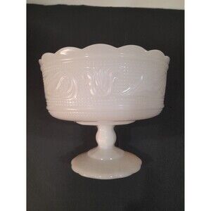 Vintage Milk Glass Pedestal Dish, EQ Brody